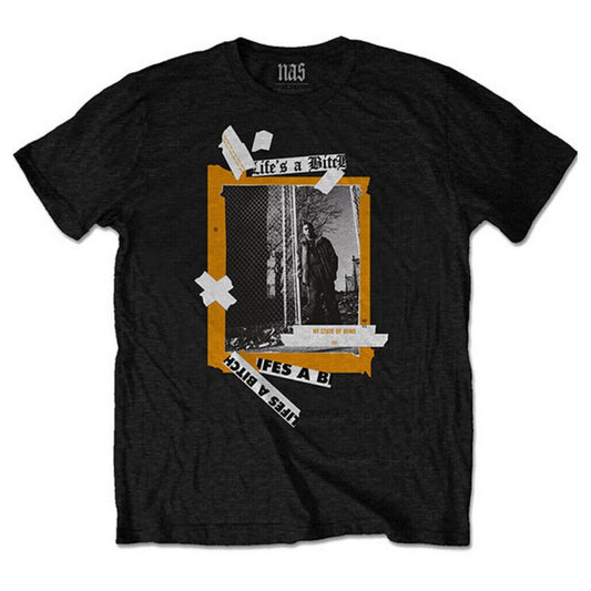Black - Front - Nas Unisex Adult Life´s A Bitch Back Print Cotton T-Shirt