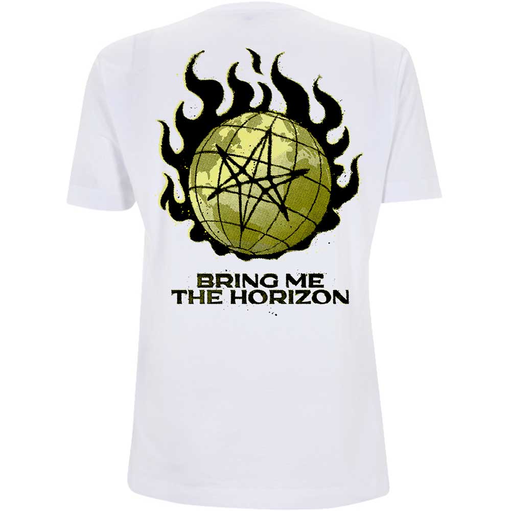 White - Back - Bring Me The Horizon Unisex Adult Globe Cotton T-Shirt