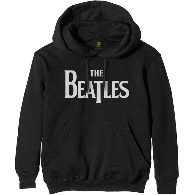 Black - Front - The Beatles Unisex Adult Drop T Logo Pullover Hoodie