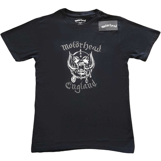Black - Front - Motorhead Unisex Adult England Embellished Cotton T-Shirt