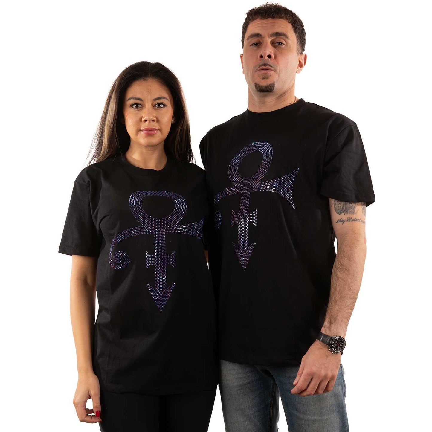 Black-Purple - Pack Shot - Prince Unisex Adult Symbol Embellished T-Shirt