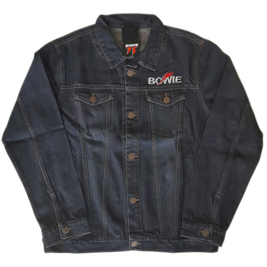 Denim Blue - Front - David Bowie Unisex Adult Flash Back Print Logo Denim Jacket
