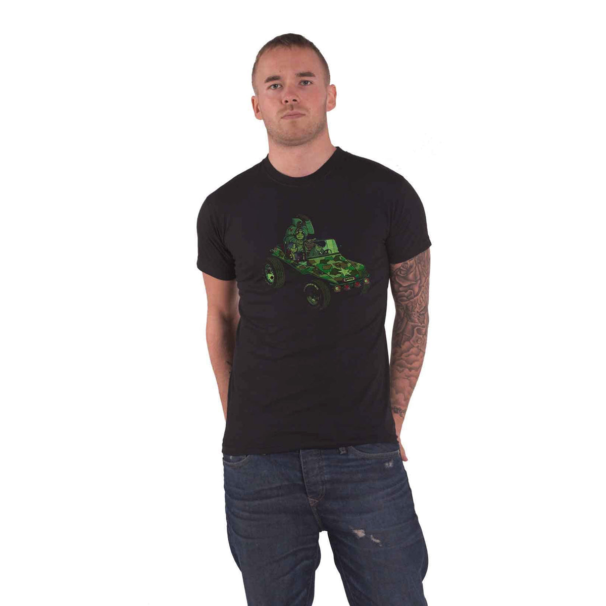 Black - Side - Gorillaz Unisex Adult Geep Group Cotton T-Shirt
