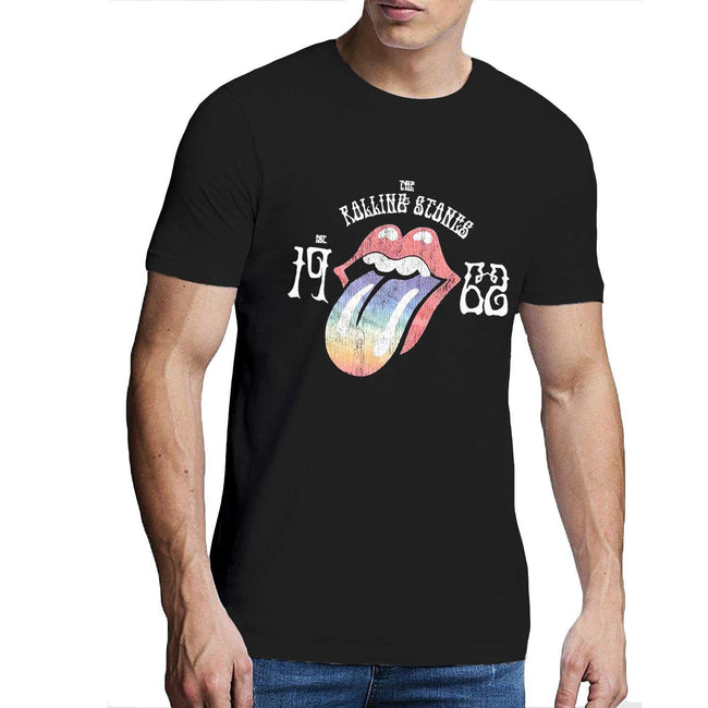 Black - Pack Shot - The Rolling Stones Unisex Adult Sixty Rainbow Hi-Build T-Shirt