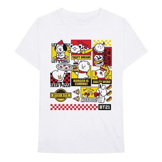 White - Front - BT21 Unisex Adult Bite Fast Food Cotton T-Shirt