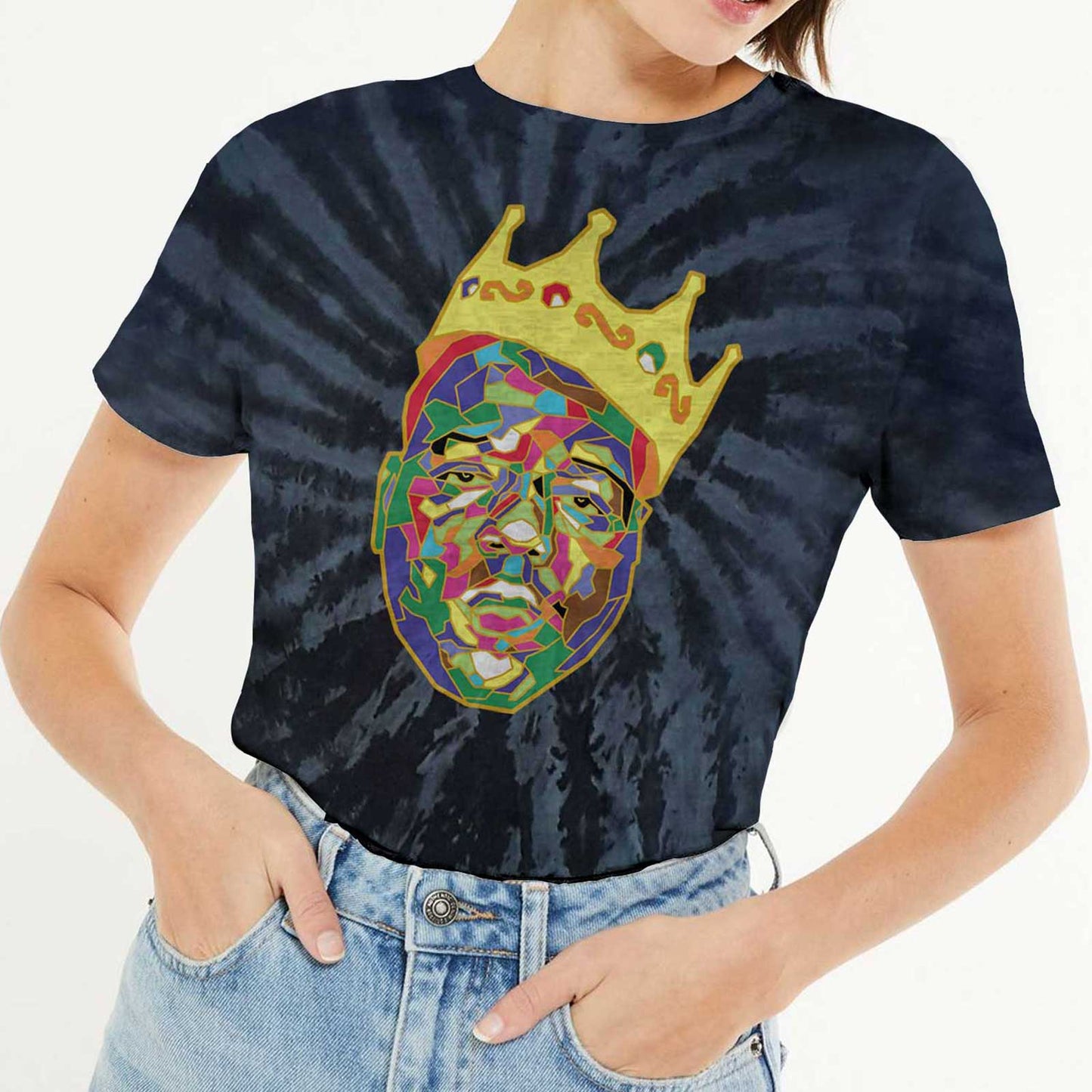 Blue - Side - Biggie Smalls Unisex Adult Crown T-Shirt