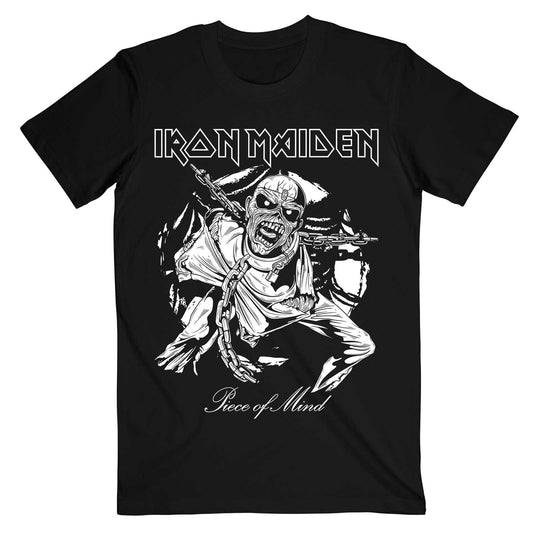 Monochrome - Front - Iron Maiden Unisex Adult Piece of Mind Eddie T-Shirt