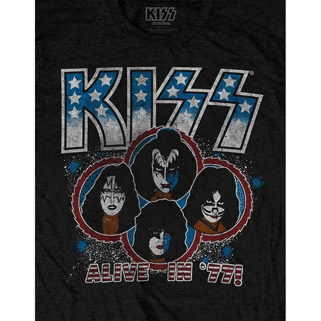 Black - Side - Kiss Unisex Adult Alive In ´77 Cotton T-Shirt