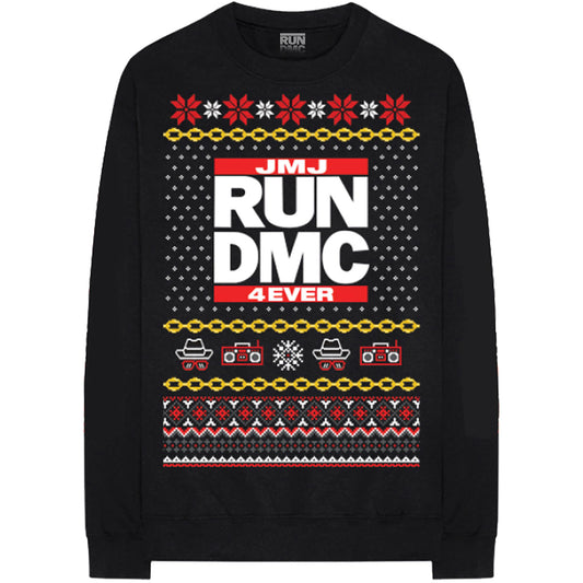 Black - Front - Run DMC Unisex Adult Holiday Christmas Sweatshirt