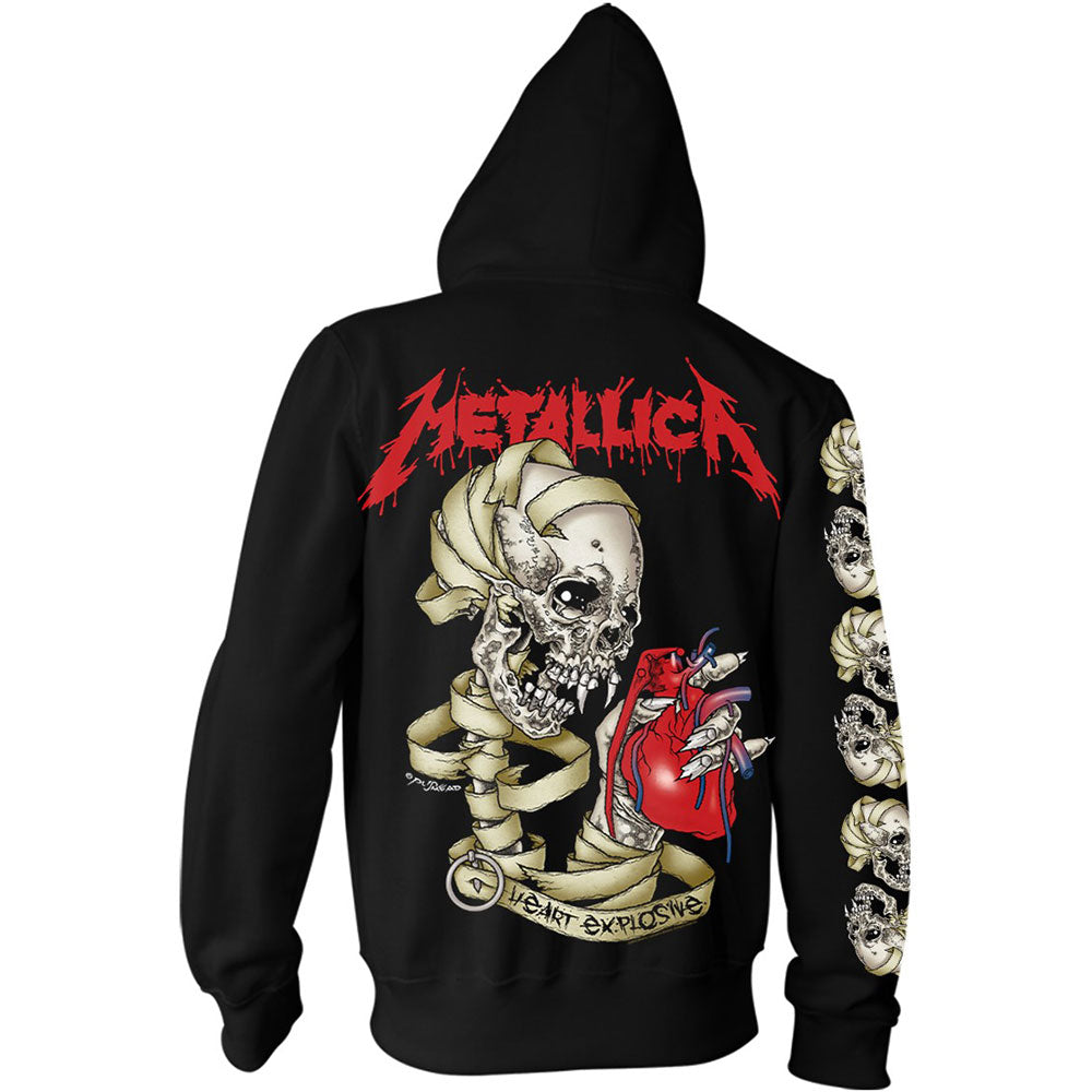 Black - Back - Metallica Unisex Adult Heart Explosive Back Print Zipped Hoodie