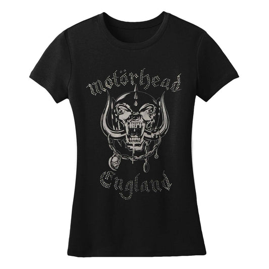 Black - Front - Motorhead Womens-Ladies England T-Shirt