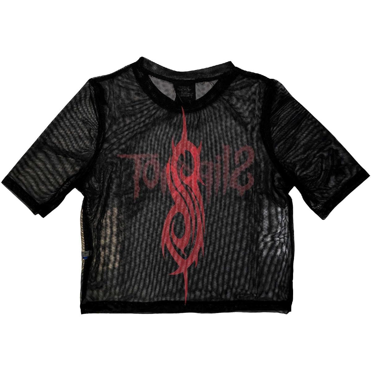 Black - Back - Slipknot Womens-Ladies Logo Mesh Crop Top