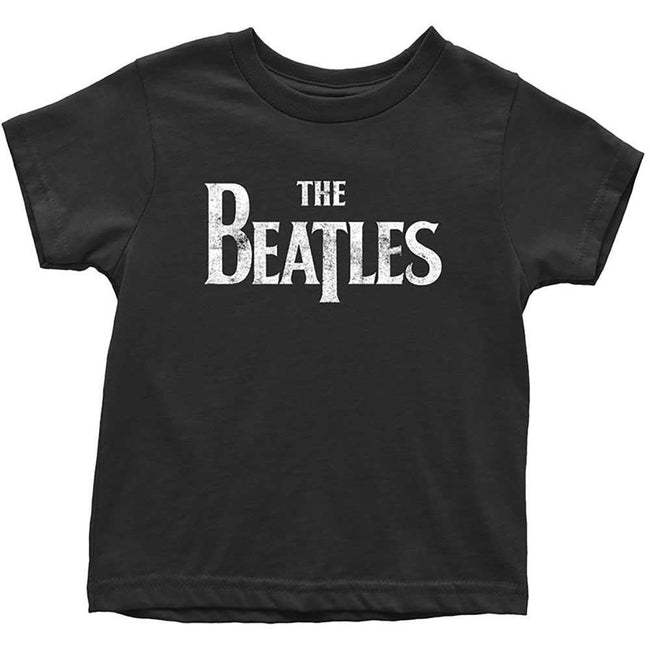 Black - Front - The Beatles Childrens-Kids Drop T Logo T-Shirt