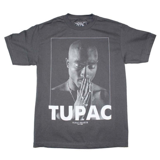 Charcoal Grey - Front - Tupac Shakur Unisex Adult Praying Cotton T-Shirt