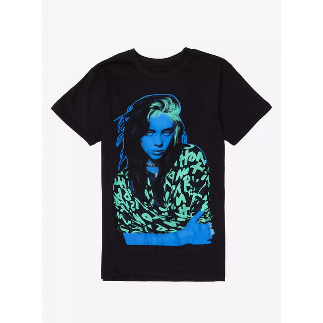Black - Front - Billie Eilish Unisex Adult Press Photo T-Shirt