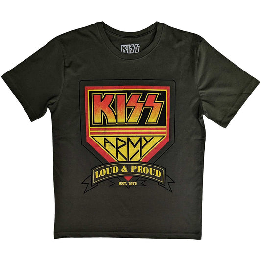 Military Green - Front - Kiss Unisex Adult Loud & Proud Cotton T-Shirt
