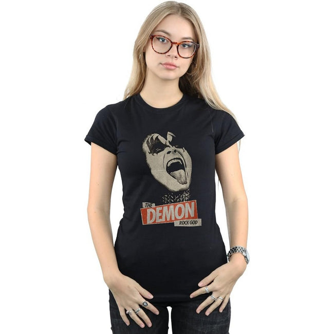 Black - Side - Kiss Womens-Ladies The Demon Rock Cotton T-Shirt