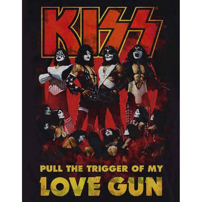 Black - Side - Kiss Unisex Adult Love Gun Glow Cotton T-Shirt