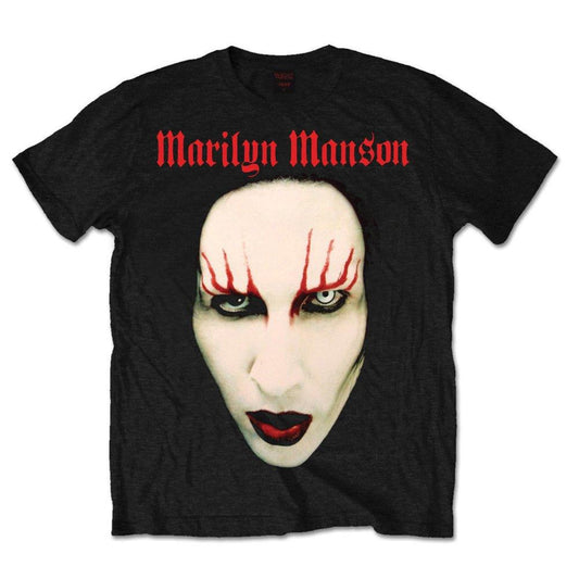 Black - Front - Marilyn Manson Unisex Adult Red Lips Cotton T-Shirt