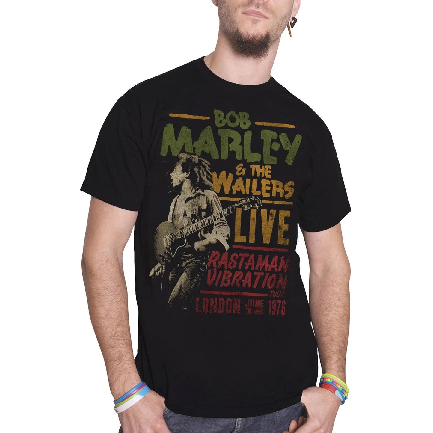 Black - Side - Bob Marley Unisex Adult Rastaman Vibration Tour 1976 Cotton T-Shirt