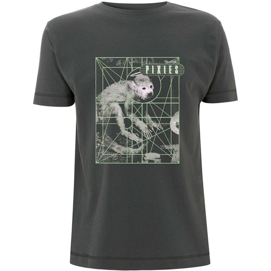 Charcoal Grey - Front - Pixies Unisex Adult Monkey Grid Cotton T-Shirt
