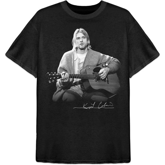 Black - Front - Kurt Cobain Unisex Adult Guitar Live Photoshoot Cotton T-Shirt