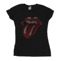 Black - Front - The Rolling Stones Womens-Ladies Classic Tongue Diamante T-Shirt