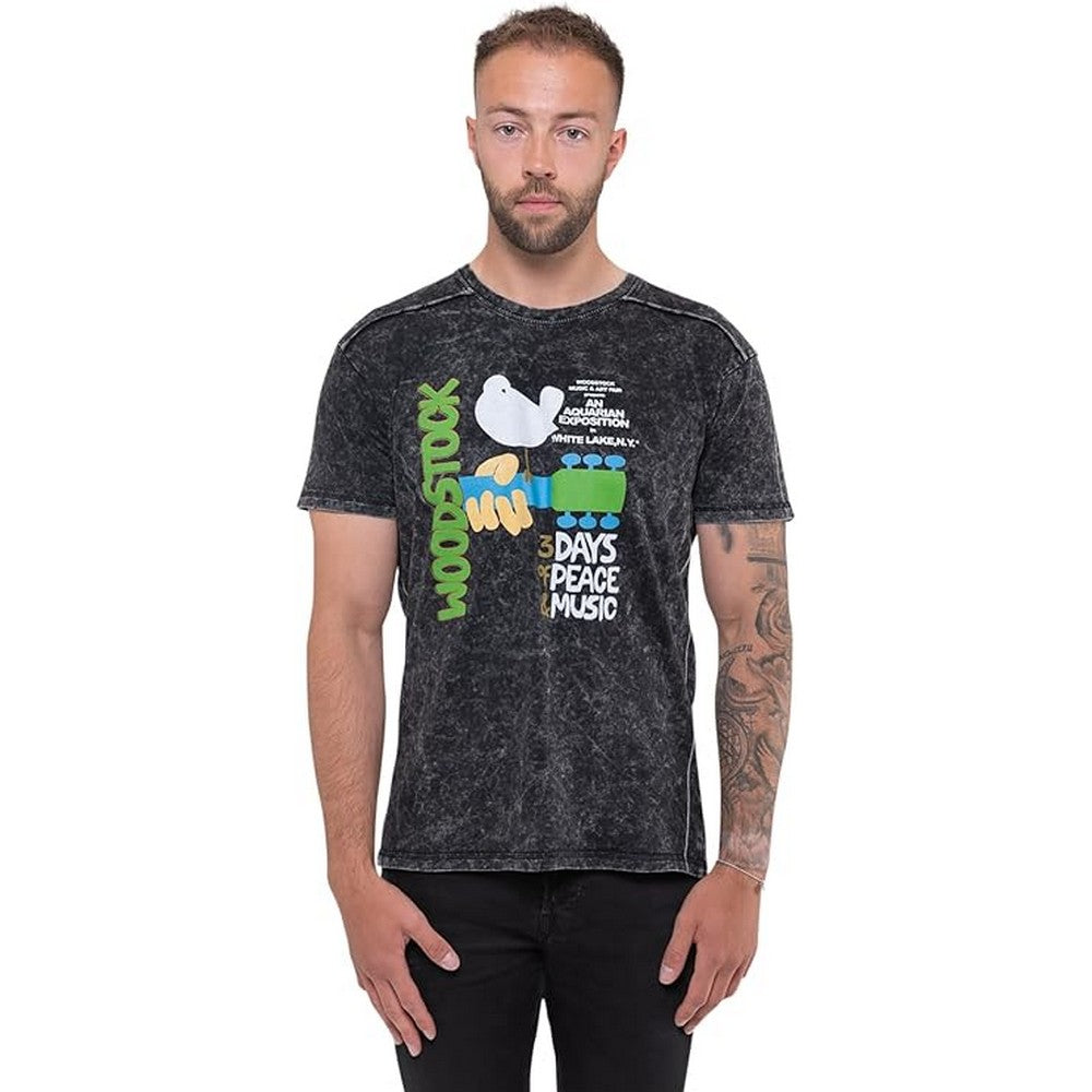 Black - Side - Woodstock Unisex Adult Poster Cotton Washed T-Shirt