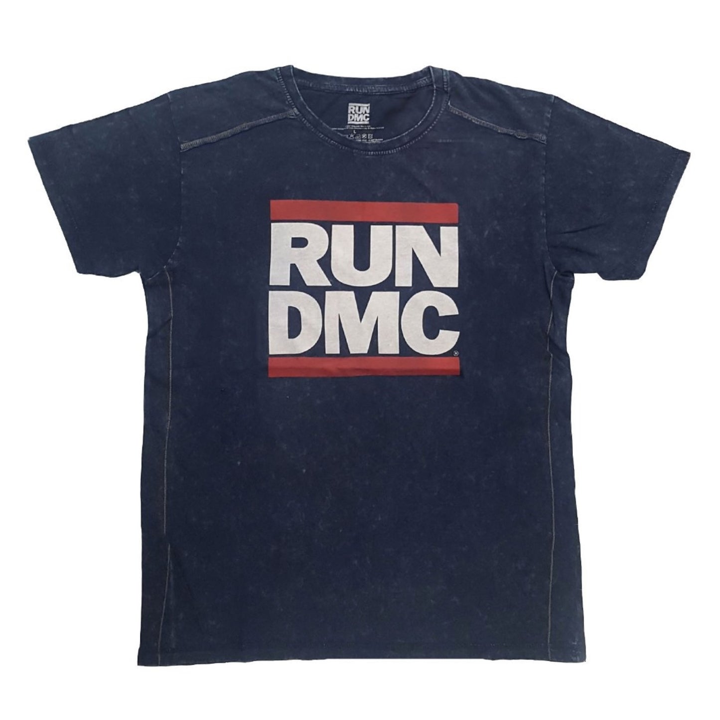 Navy - Front - Run DMC Unisex Adult Logo Cotton Washed T-Shirt
