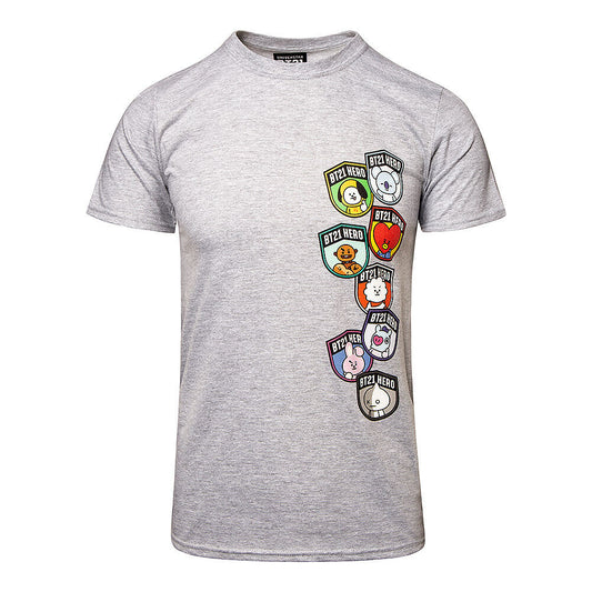 Grey - Front - BT21 Unisex Adult Badge T-Shirt