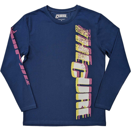 Denim Blue - Front - The Cure Unisex Adult Glitch Cotton Logo Long-Sleeved T-Shirt