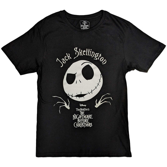 Black - Front - Nightmare Before Christmas Unisex Adult Jack Skellington Head Cotton Embellished T-Shirt