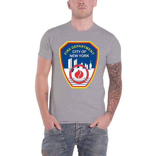 Grey - Front - NYC Unisex Adult New York City Fire Department Badge Cotton T-Shirt