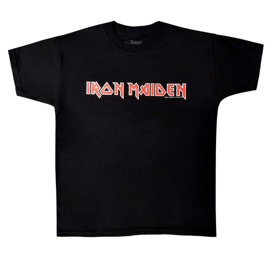 Black - Front - Iron Maiden Childrens-Kids Logo T-Shirt