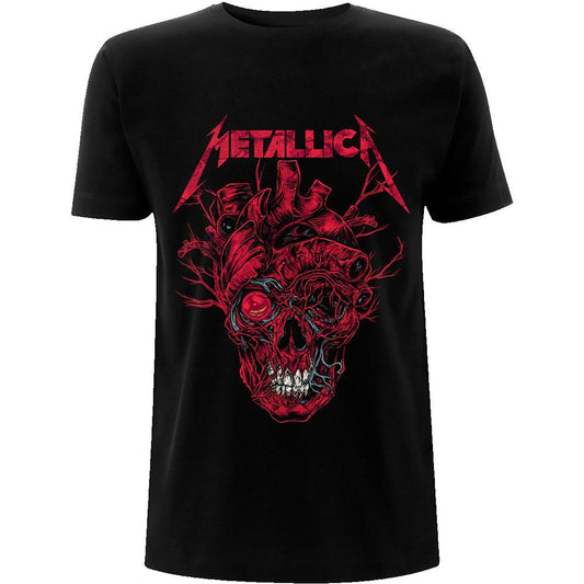 Black-Red - Front - Metallica Unisex Adult Heart Skull T-Shirt