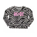Black-White - Side - AC-DC Womens-Ladies Zebra Print Logo Long Pyjama Set