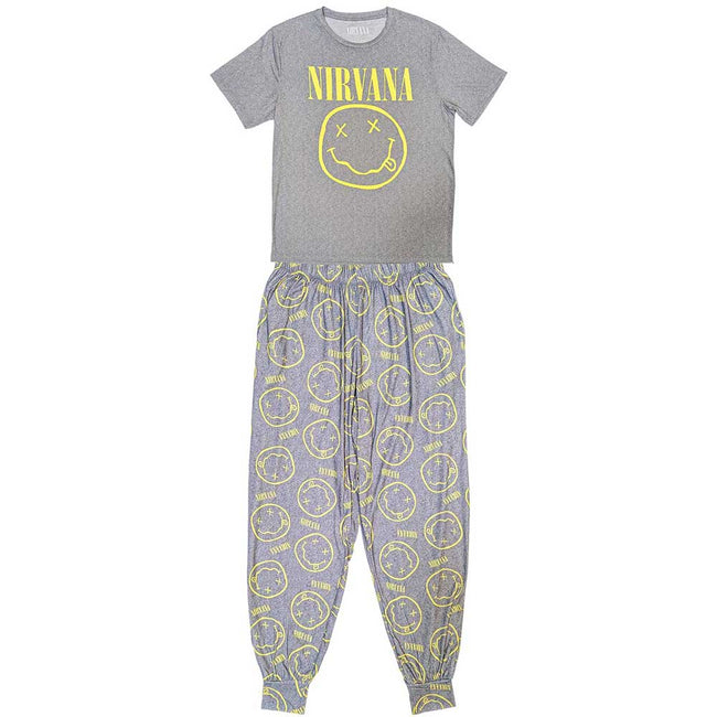 Grey-Yellow - Front - Nirvana Unisex Adult Smile Pyjama Set