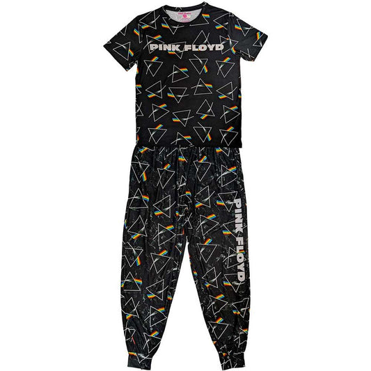 Black - Front - Pink Floyd Unisex Adult Repeat Logo Pyjama Set