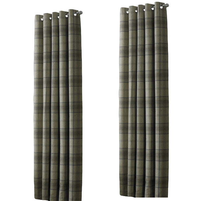 Natural - Front - Riva Home Aviemore Checked Pattern Ringtop Curtains