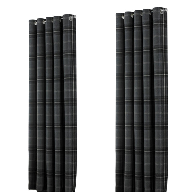 Grey - Front - Riva Home Aviemore Checked Pattern Ringtop Curtains
