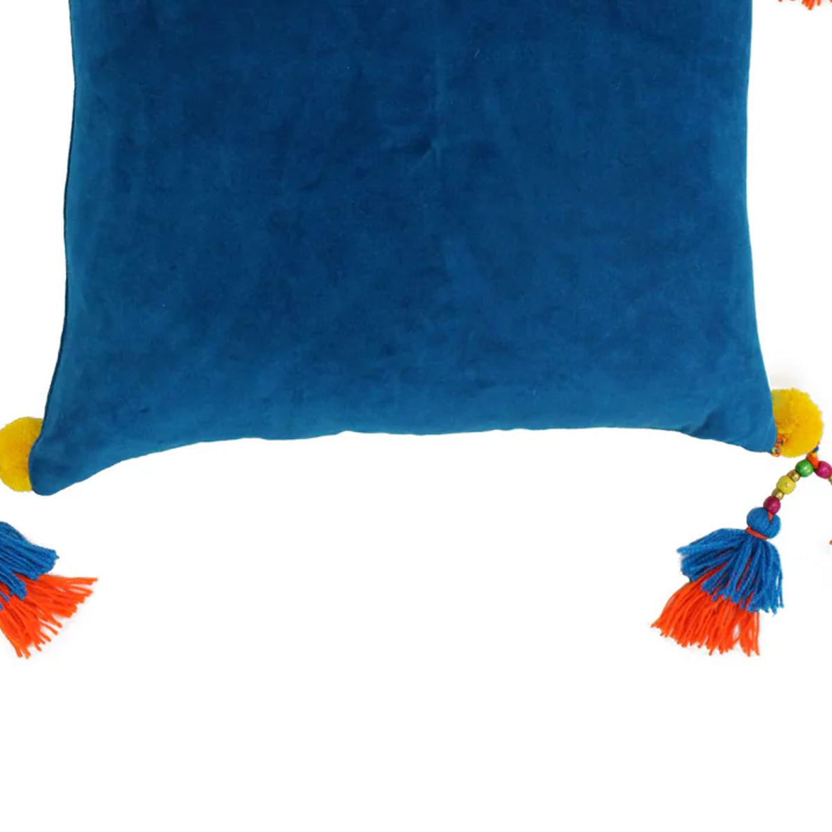Teal - Back - Paoletti Velvet Tassel Cushion Cover
