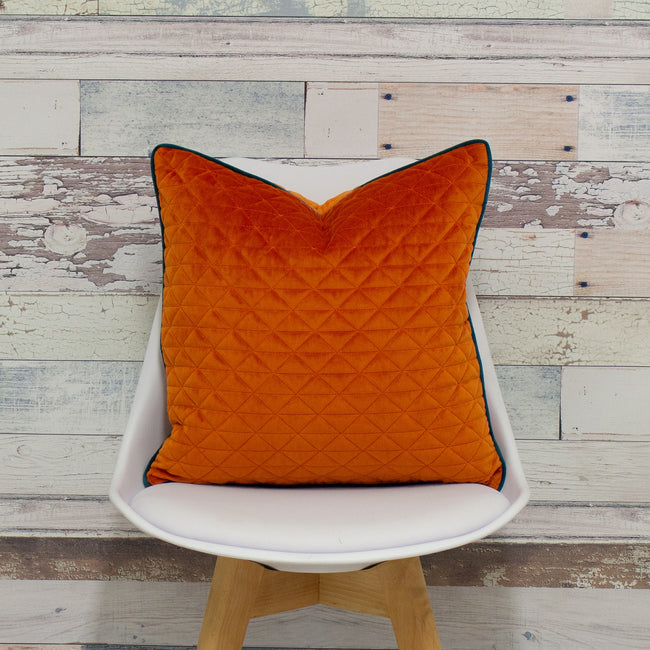 Jaffa Orange-Teal - Back - Riva Home Quartz Cushion Cover with Geometric Diamond Design