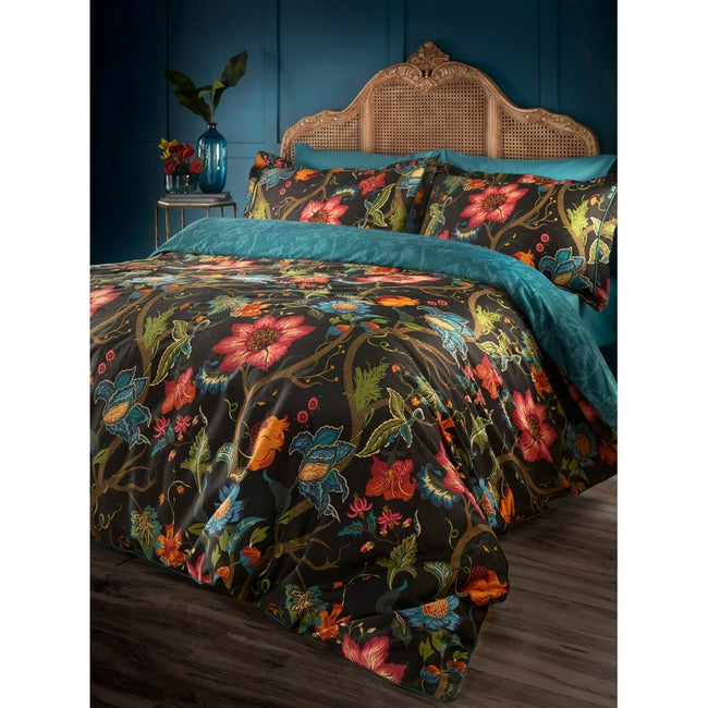 Black-Multicoloured - Back - Riva Paoletti Botanist Duvet Cover Set