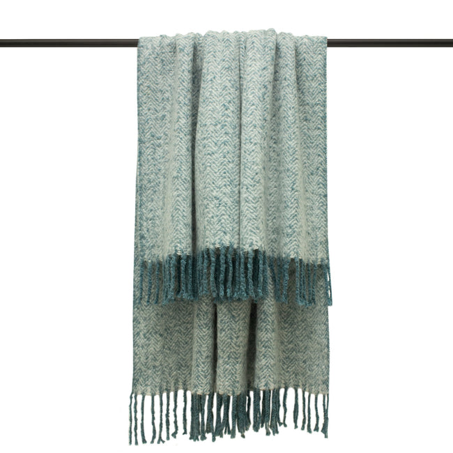 Teal - Front - Furn Weaver Throw with Herringbone Design
