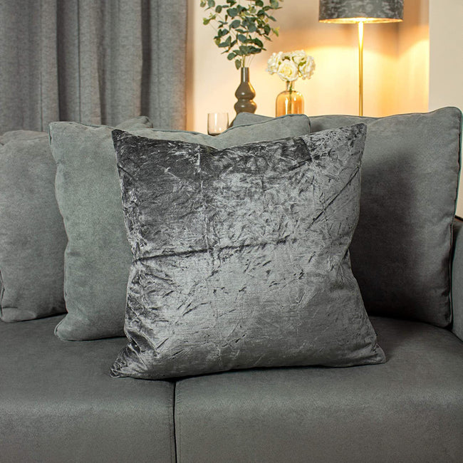 Smoke - Back - Ashley Wilde Kassaro Crushed Velvet Cushion Cover