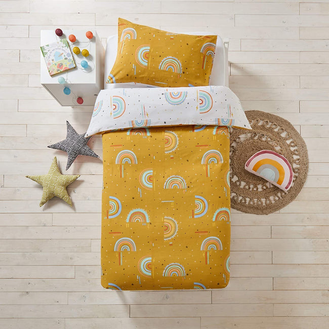 Mustard Yellow - Back - Little Furn Childrens-Kids Rainbow Duvet Cover Set