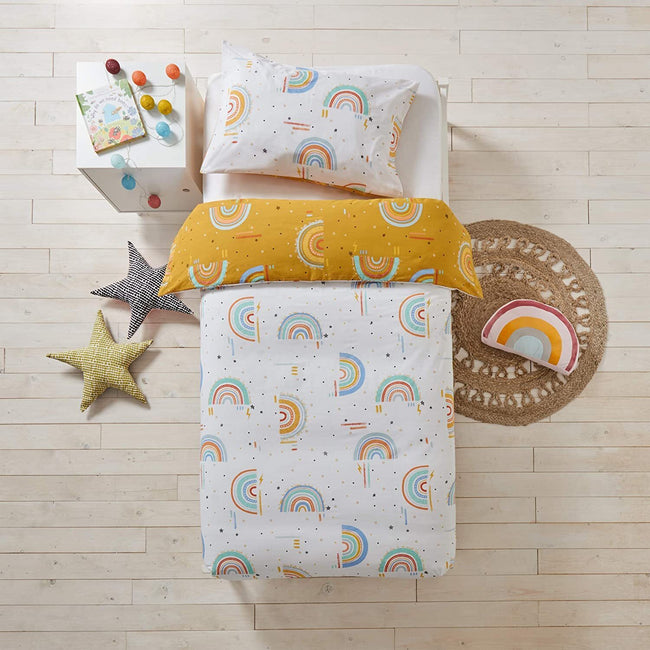 Mustard Yellow - Side - Little Furn Childrens-Kids Rainbow Duvet Cover Set