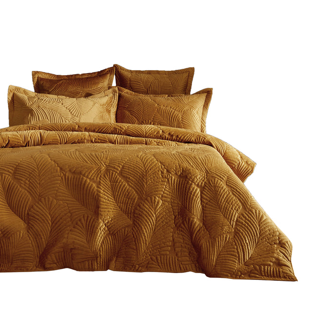Gold - Front - Paoletti Palmeria Velvet Quilted Duvet Cover Set