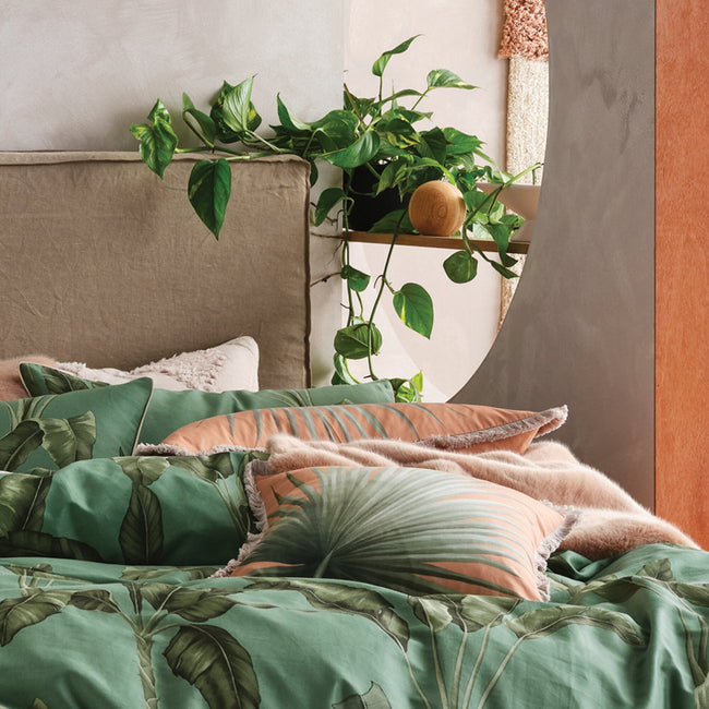 Green-Taupe - Lifestyle - Linen House Livia Duvet Cover Set