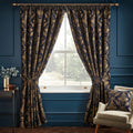 Navy - Front - Paoletti Shiraz Traditional Jacquard Pencil Pleat Curtains